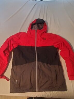 The North Face Kids Red and Gray Colorblock Hooded Rain/Snow Jacket